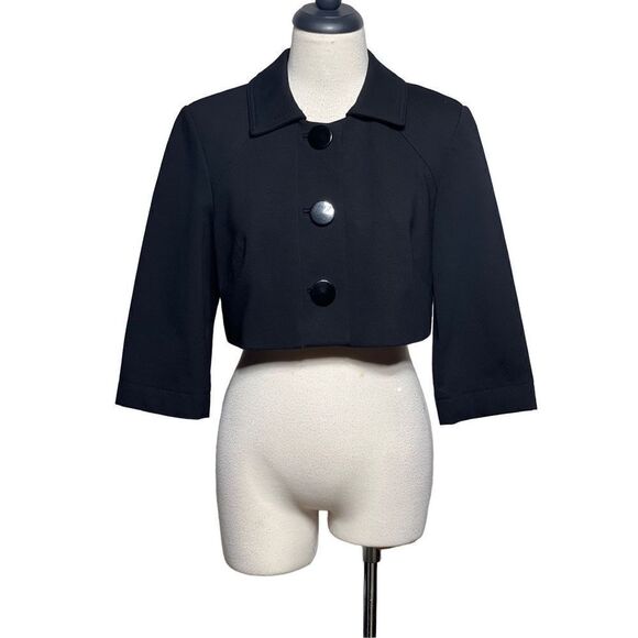Kay Unger Black 3/4 Sleeve Cropped Bolero Jacket Size 8 - Picture 1 of 5
